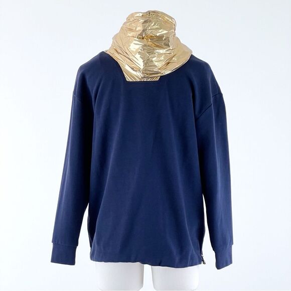 J.Crew Navy Blue Pullover Hoodie Anorak + Metallic Gold Hood - Picture 6 of 12
